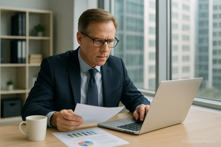a man in a suit and tie looking at a paper